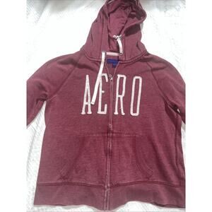 VTG Y2K Aeropostale Hoodie L Red Grunge Mallgoth Striped Zip Up